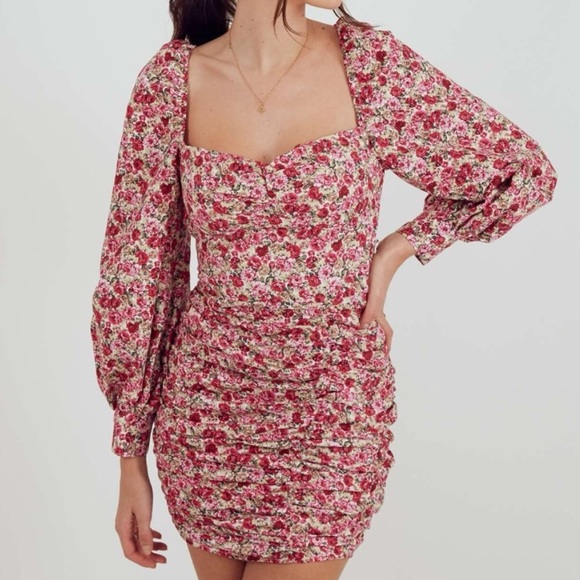 Nasty Gal pink floral balloon sleeve mini dress - Picture 7 of 7